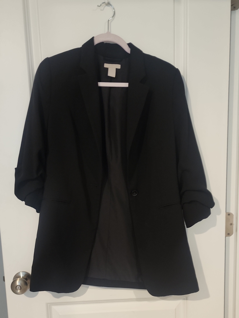 H&M Black Open-Front Blazer with Rolled Sleeves